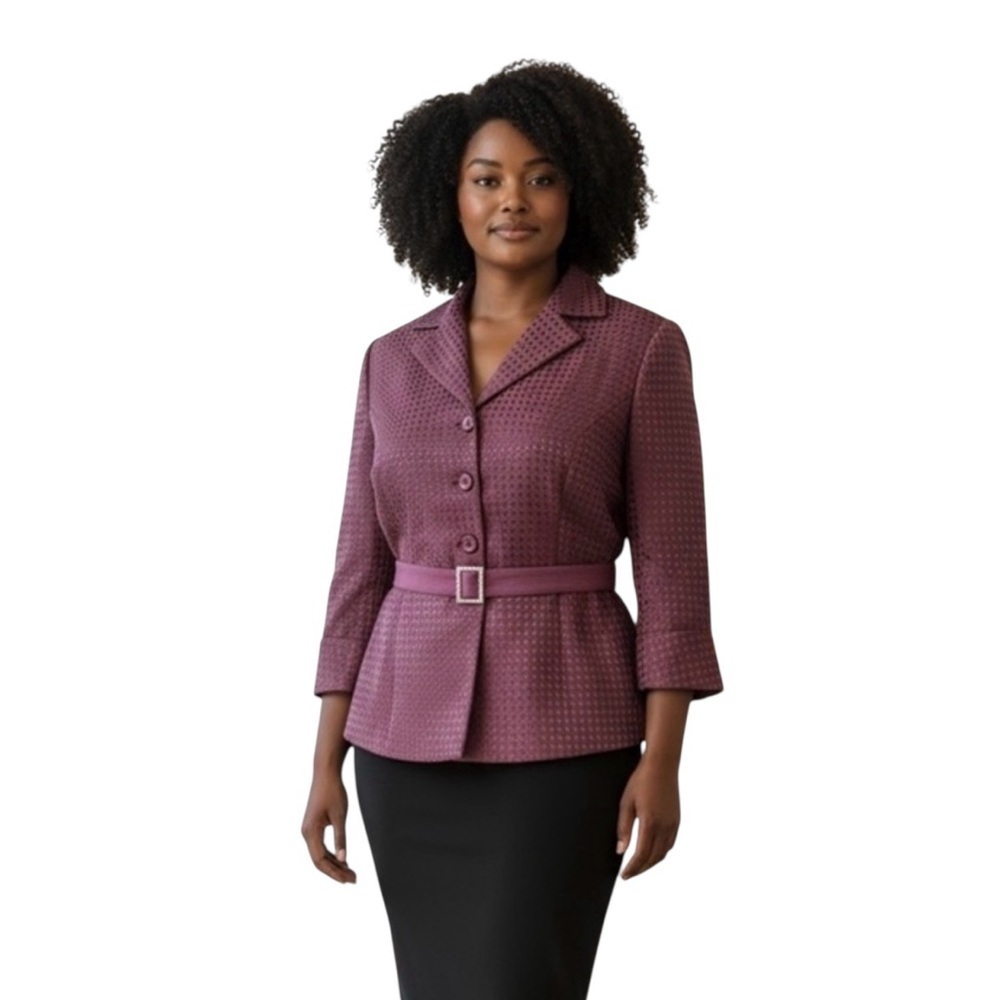 Due Per Due Plum Textured Button Blazer Satin Lined Classic Style Size 16
